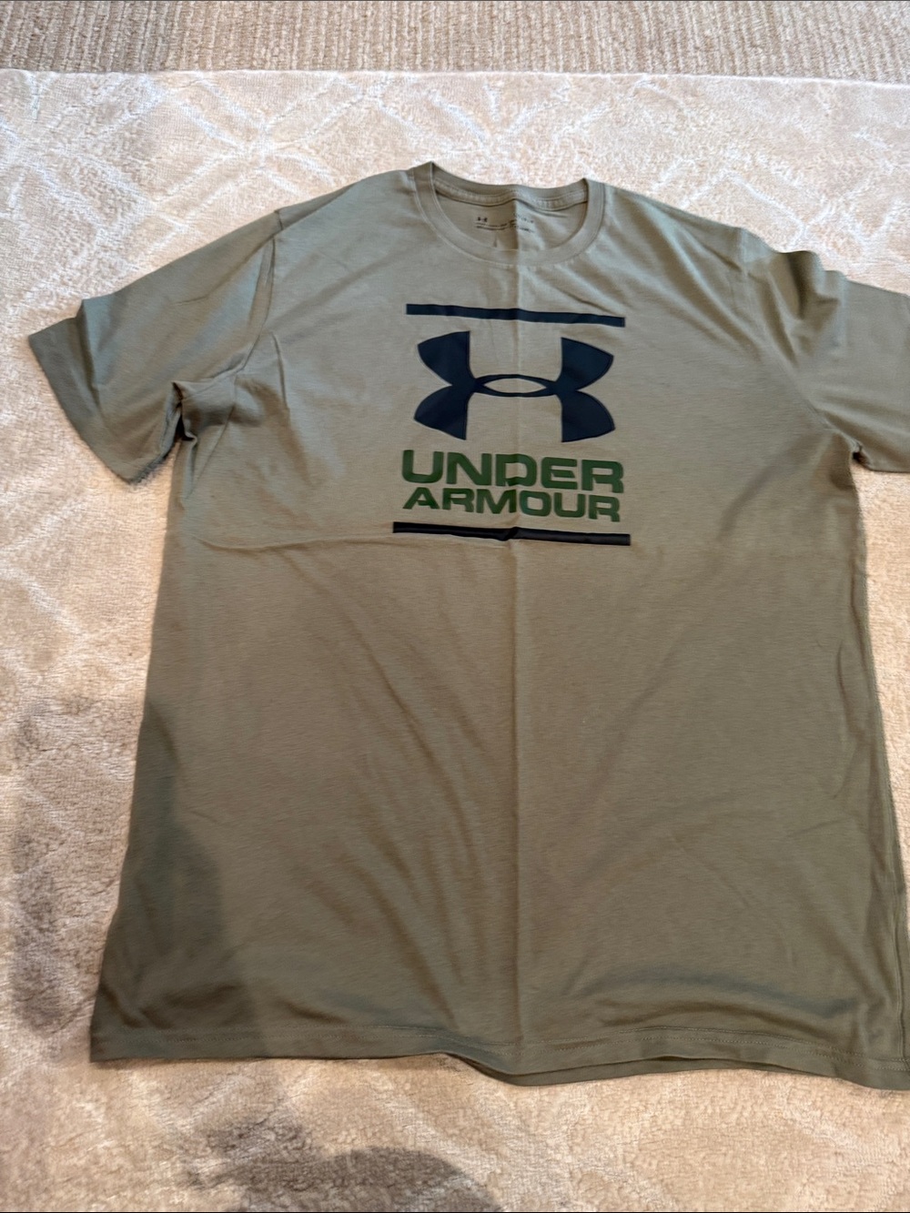 Under Armour Olive Short Sleeve Logo Tee with Navy and Green Print
